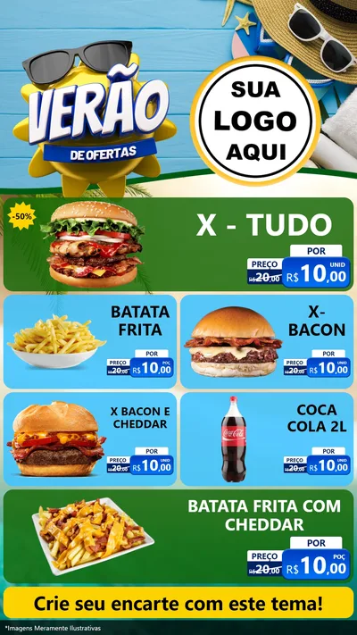 Modelo de TV para TV Vertical com o tema Verão de Ofertas para Hamburgueria