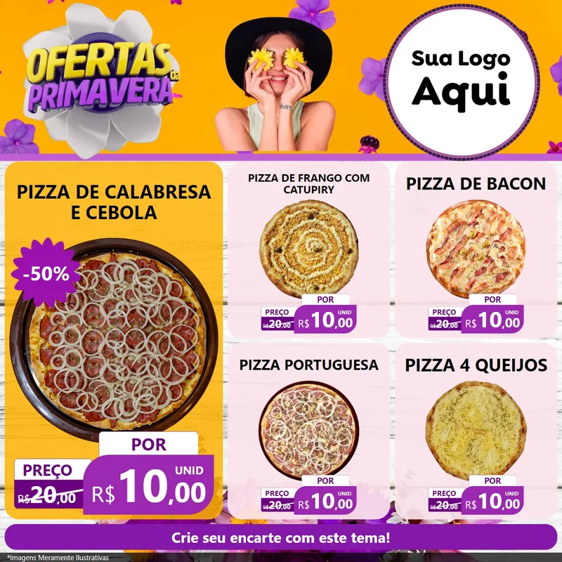 Modelo de Rede Social para Feed Facebook com o tema Ofertas Da Primavera para Pizzaria
