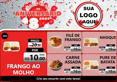 Modelo de Encarte para Encarte A4 Horizontal com o tema Promoção de Aniversário - 8 Anos para Restaurante