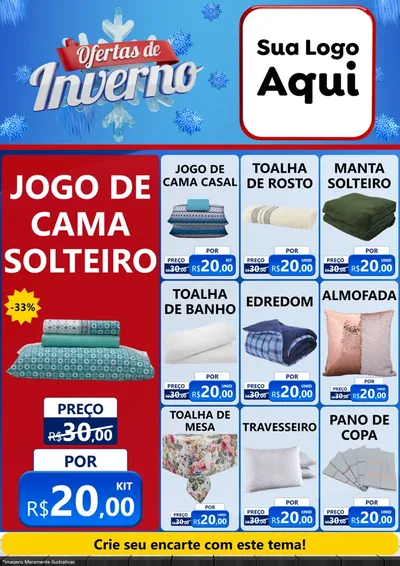 Modelo de Encarte para Encarte A4 Vertical com o tema Ofertas de Inverno para Cama, Mesa e Banho