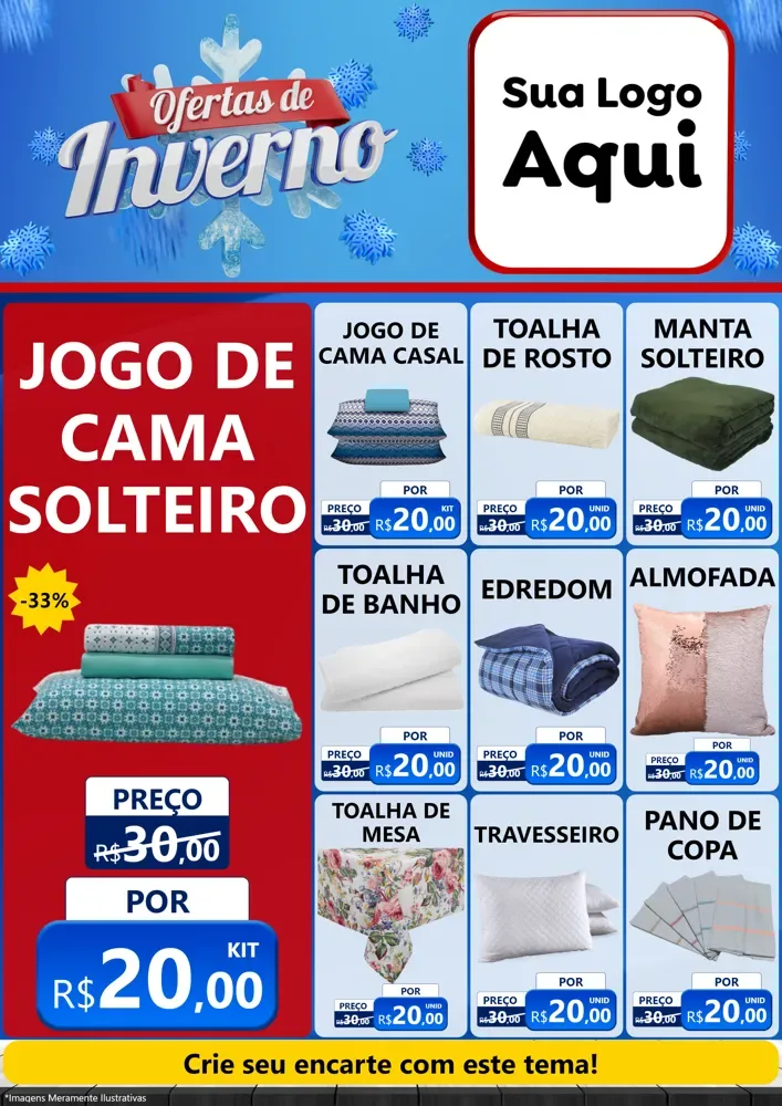 Modelo de Encarte para Encarte A4 Vertical com o tema Ofertas de Inverno para Cama, Mesa e Banho