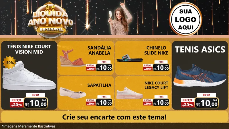 Modelo de TV para TV Horizontal com o tema Liquida Ano Novo Imperdível para Calçados