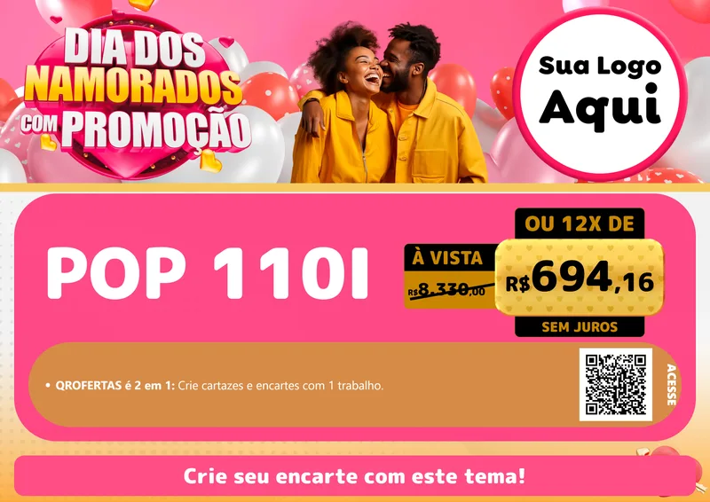 Modelo de Cartaz para Cartaz A4 Horizontal com o tema Dia dos Namorados com Promoção para Concessionaria de Motos