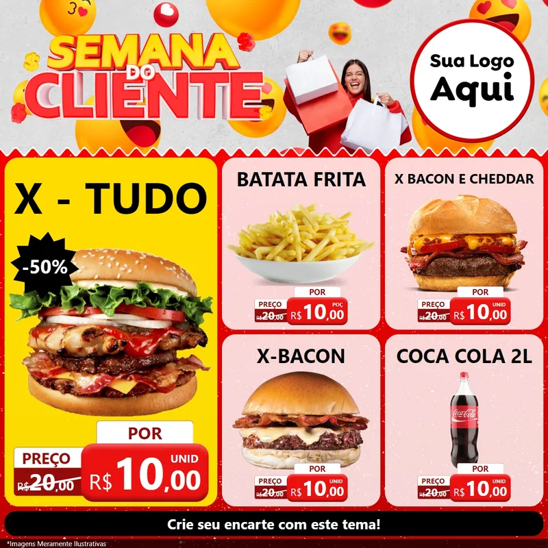 Modelo de Rede Social para Feed Facebook com o tema Semana do Cliente para Hamburgueria