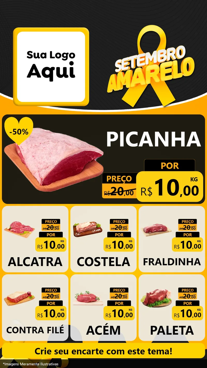 Modelo de Rede Social para Stories com o tema Setembro Amarelo para Açougue