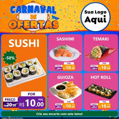 Modelo de Rede Social para Feed Facebook com o tema Carnaval de Ofertas para Comida japonesa