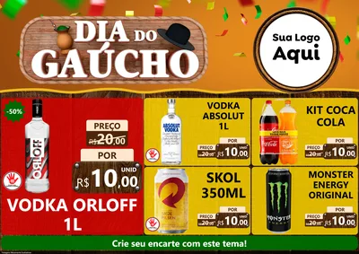 Modelo de Encarte para Encarte A4 Horizontal com o tema Dia do Gaúcho para Distribuidora de bebidas