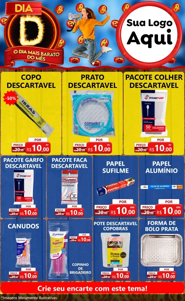 Modelo de Encarte para Encarte Grande com o tema Dia D - O Dia Mais Barato Do Mês para Embalagens