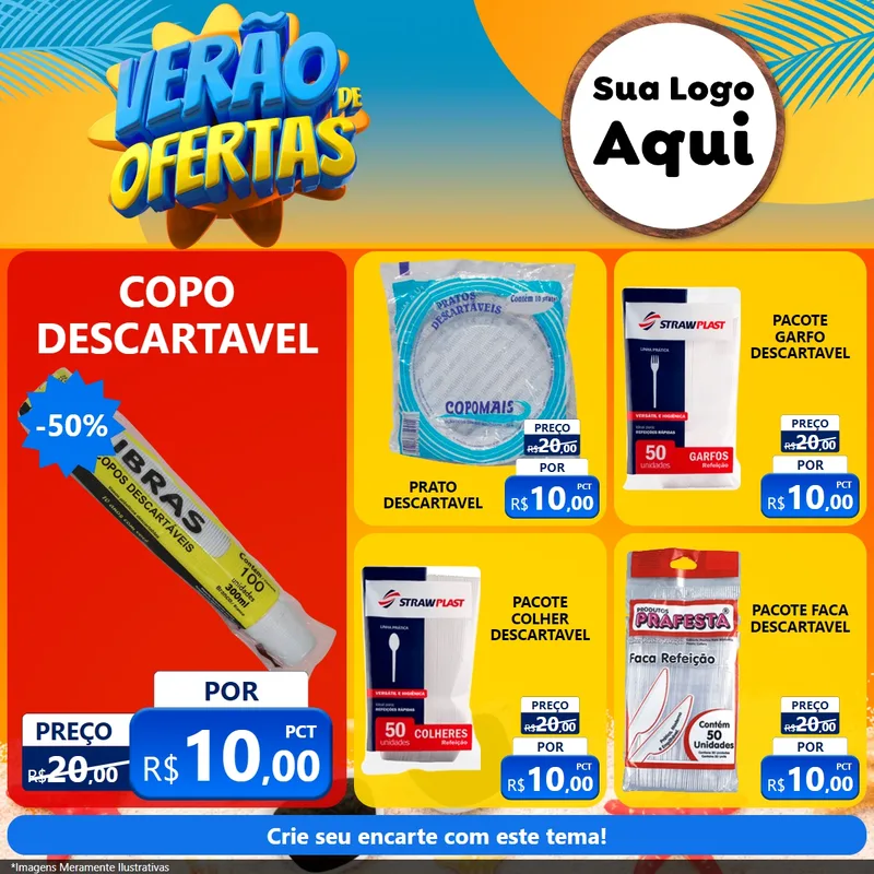 Modelo de Rede Social para Feed Facebook com o tema Verão de Ofertas para Embalagens