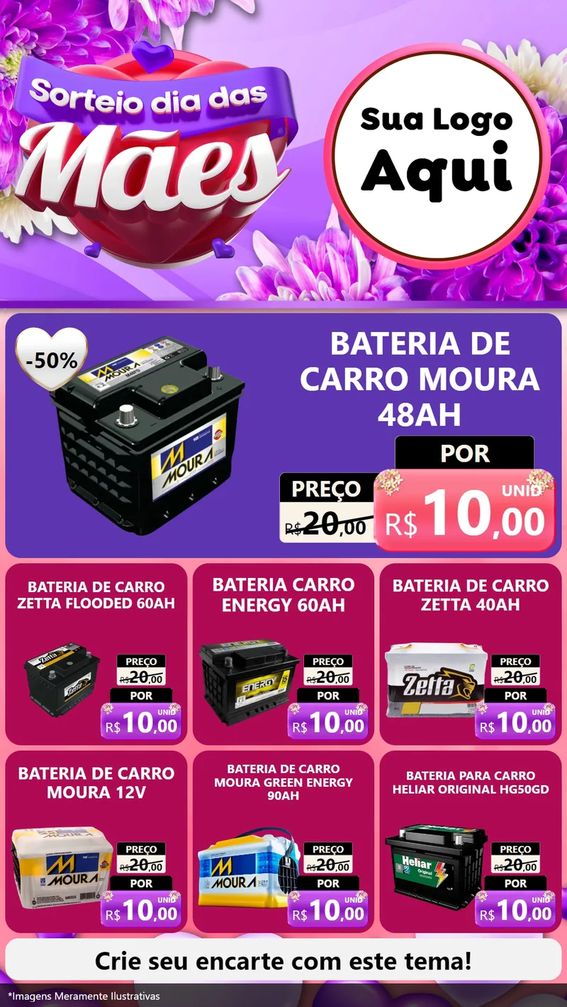 Modelo de Rede Social para Stories com o tema Sorteio Dia das Mães para Baterias Elétricas