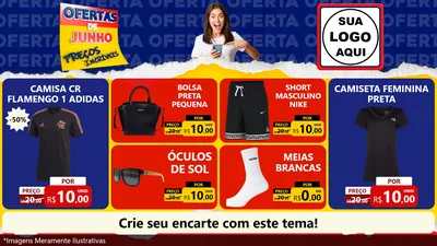 Modelo de TV para TV Horizontal com o tema Ofertas de Junho - Preços Incríveis para Roupas e acessórios