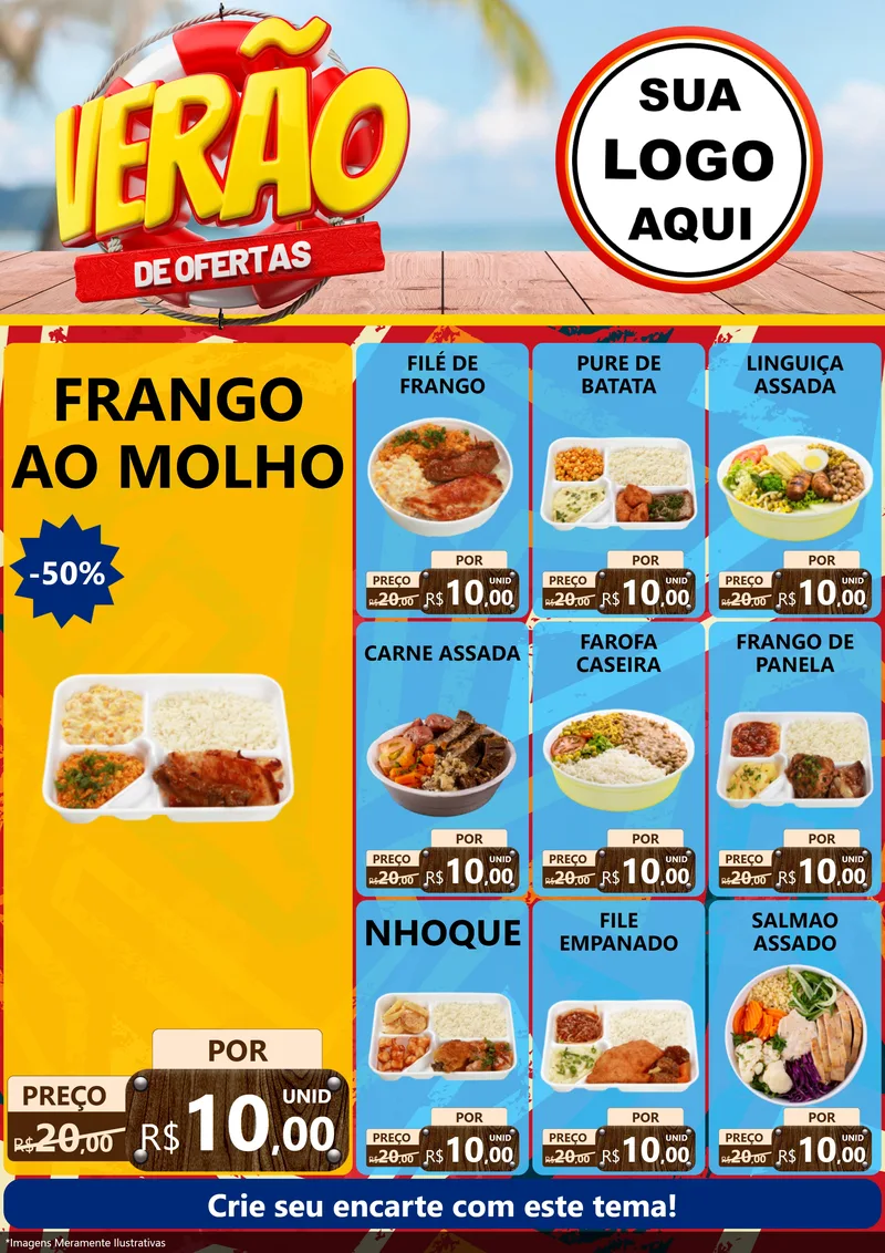 Modelo de Encarte para Encarte A4 Vertical com o tema Verão de Ofertas para Restaurante