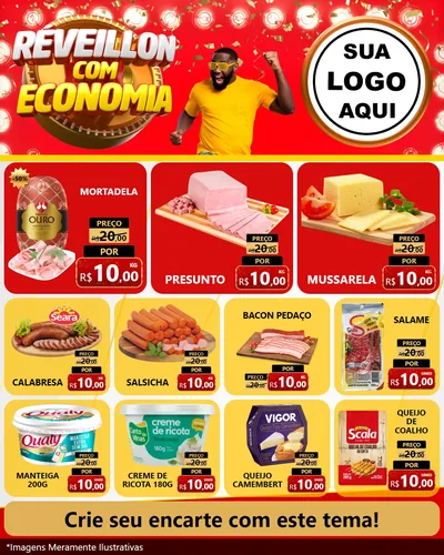 Modelo de Rede Social para Feed Instagram com o tema Réveillon com Economia para Frios e Laticínios