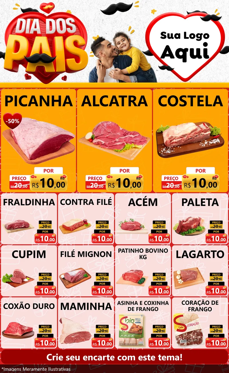 Modelo de Encarte para Encarte Grande com o tema Dia dos Pais para Açougue