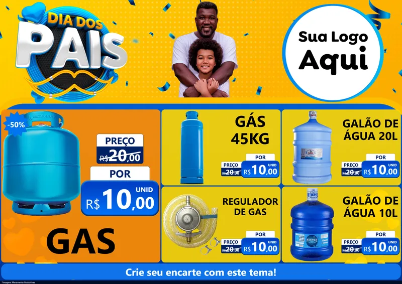 Modelo de Encarte para Encarte A4 Horizontal com o tema Dia dos Pais para Água e gás