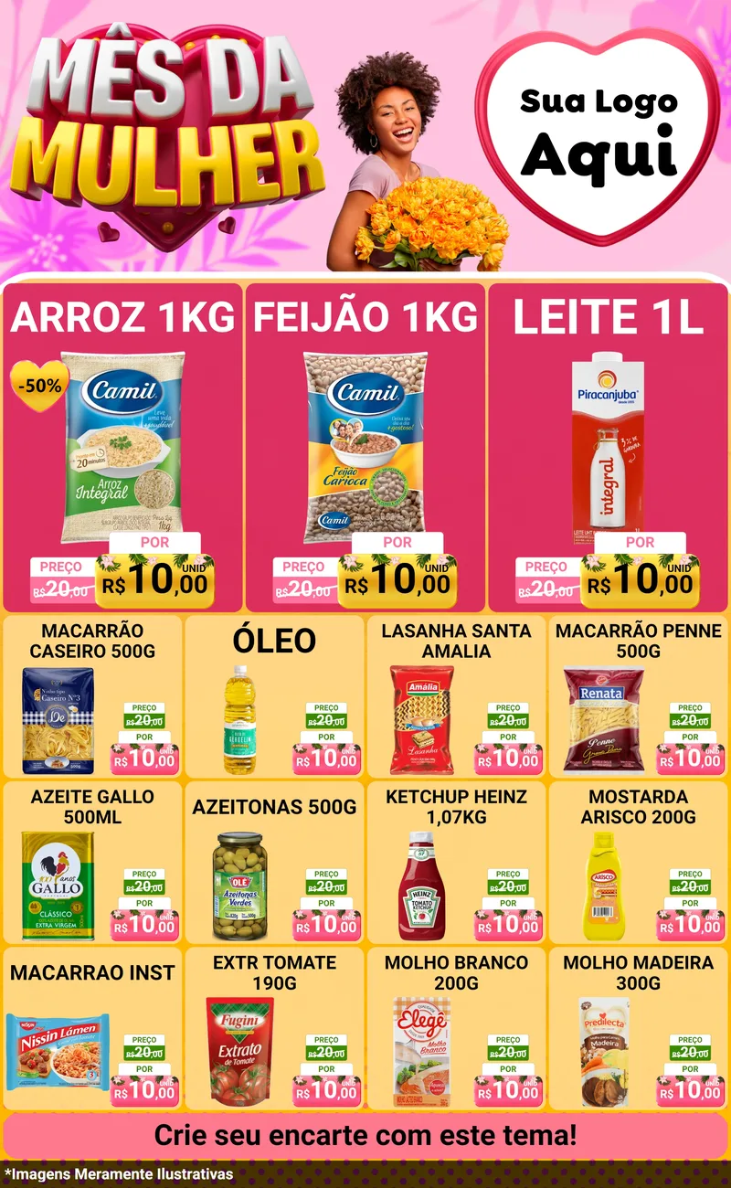Modelo de Encarte para Encarte Grande com o tema Mês da Mulher para Supermercado