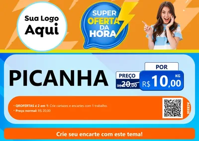 Modelo de Cartaz para Cartaz A4 Horizontal com o tema Super Oferta da Hora para Açougue