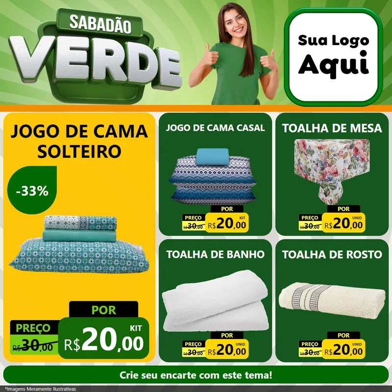 Modelo de Rede Social para Feed Facebook com o tema Sabadão Verde para Cama, Mesa e Banho
