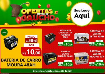 Modelo de Encarte para Encarte A4 Horizontal com o tema Ofertas Semana Do Gaúcho para Baterias Elétricas
