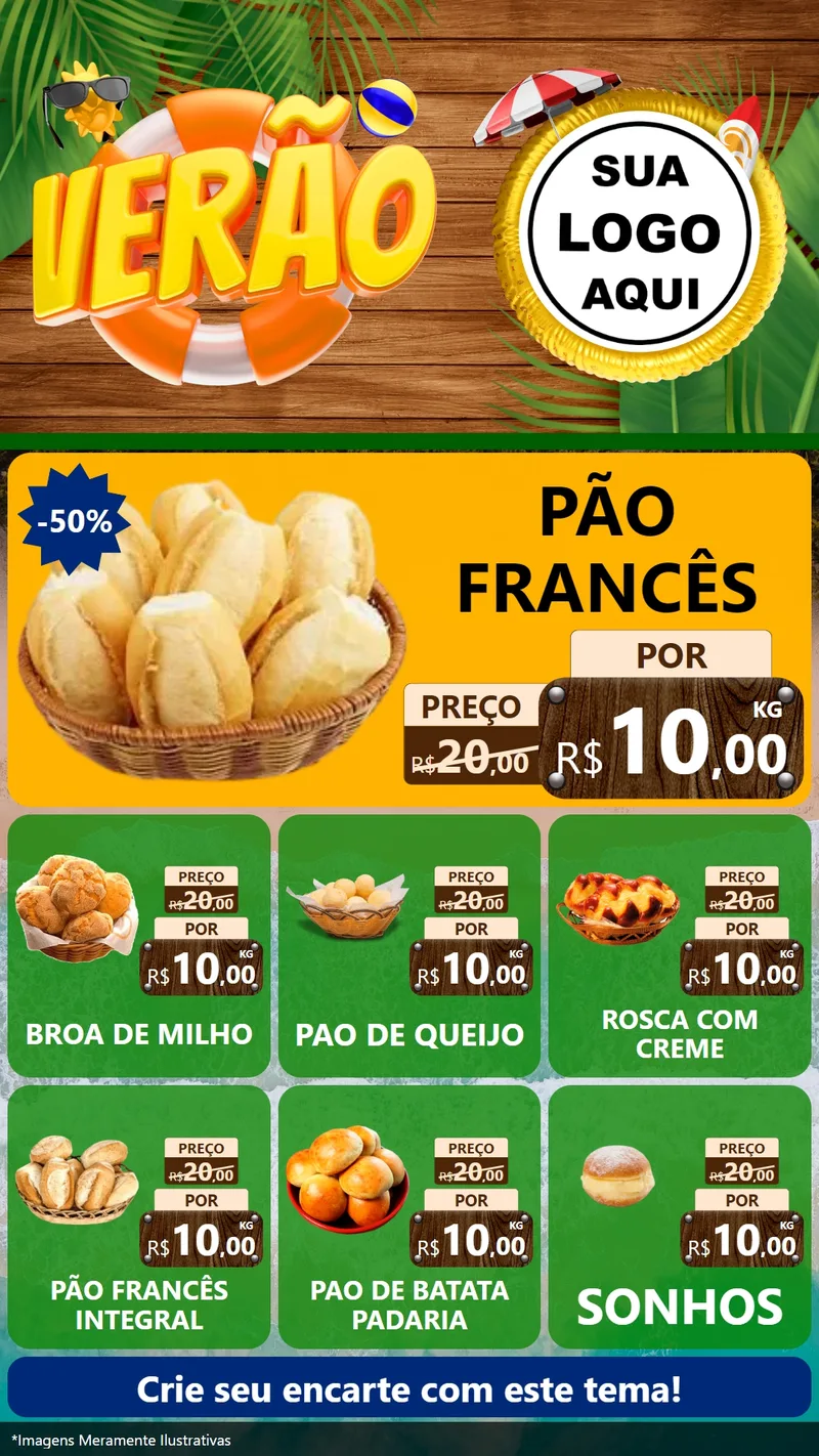 Modelo de Rede Social para Stories com o tema Verão para Padaria