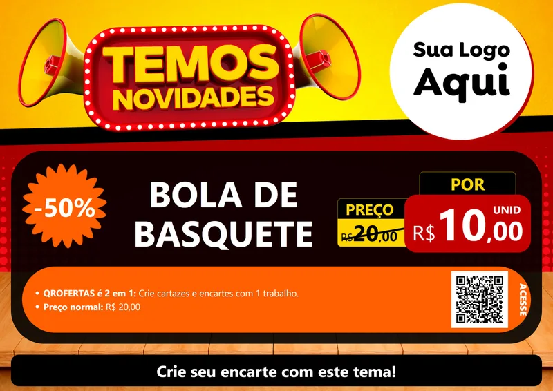 Modelo de Cartaz para Cartaz A4 Horizontal com o tema Temos Novidades para Artigos Esportivos