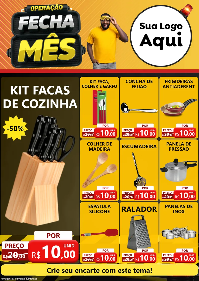 Modelo de Encarte para Encarte A4 Vertical com o tema Operação Fecha Mês para Utilidades Domésticas