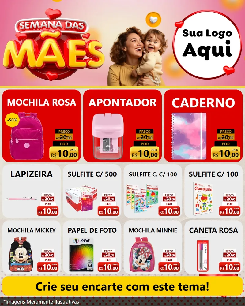 Modelo de Rede Social para Feed Instagram com o tema Semana das Mães para Papelaria
