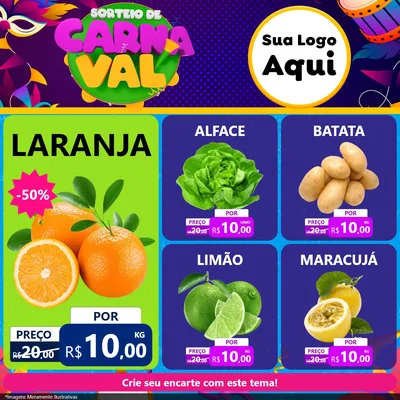 Modelo de Rede Social para Feed Facebook com o tema Sorteio de Carnaval para Hortifrúti