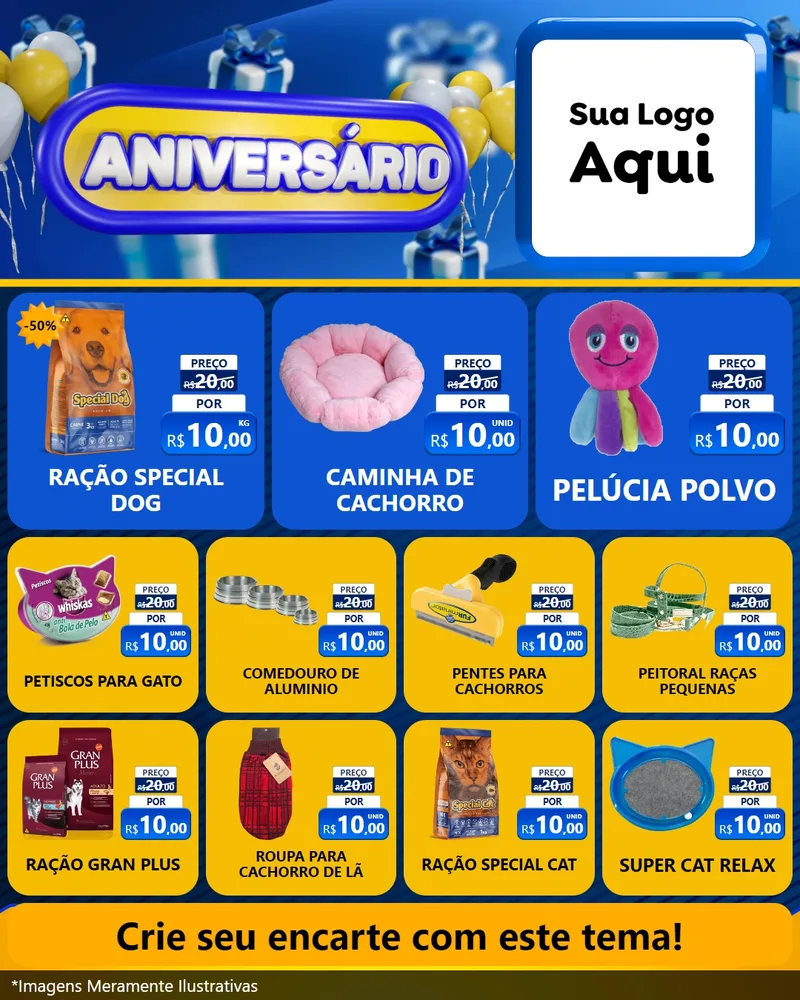 Modelo de Rede Social para Feed Instagram com o tema Aniversário para Pet Shop
