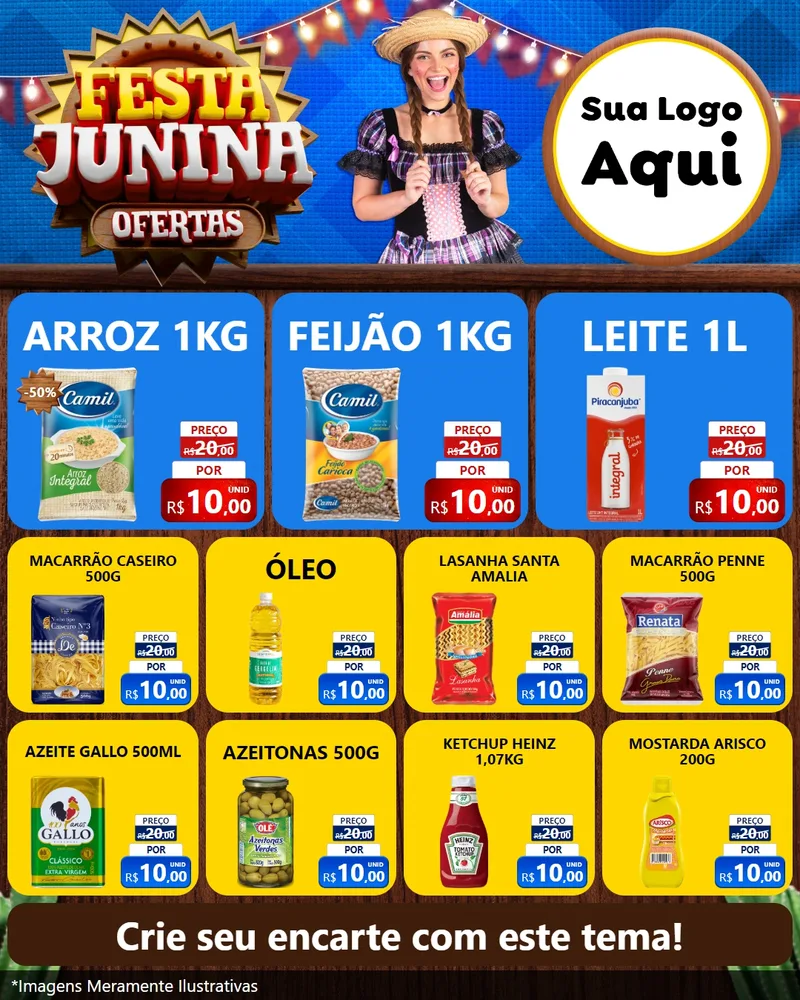 Modelo de Rede Social para Feed Instagram com o tema Festa Junina Ofertas para Supermercado
