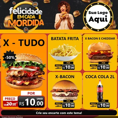 Modelo de Rede Social para Feed Facebook com o tema Felicidade Em Cada Mordida para Hamburgueria