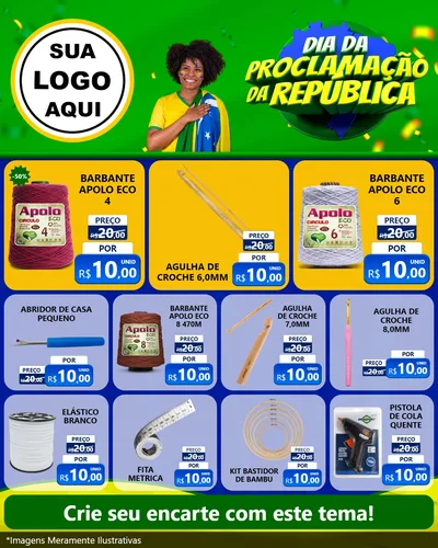 Modelo de Rede Social para Feed Instagram com o tema Dia Da Proclamação Da República para Armarinho e Aviamentos
