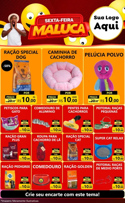 Modelo de Encarte para Encarte Grande com o tema Sexta-feira Maluca para Pet Shop