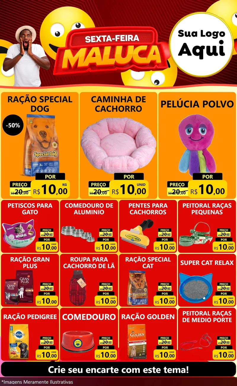 Modelo de Encarte para Encarte Grande com o tema Sexta-feira Maluca para Pet Shop