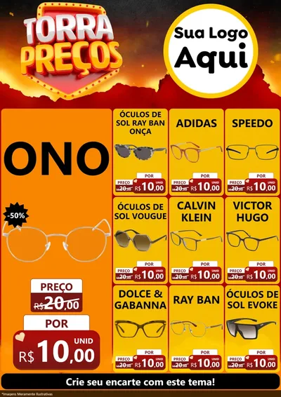 Modelo de Encarte para Encarte A4 Vertical com o tema Torra Preços para Óticas