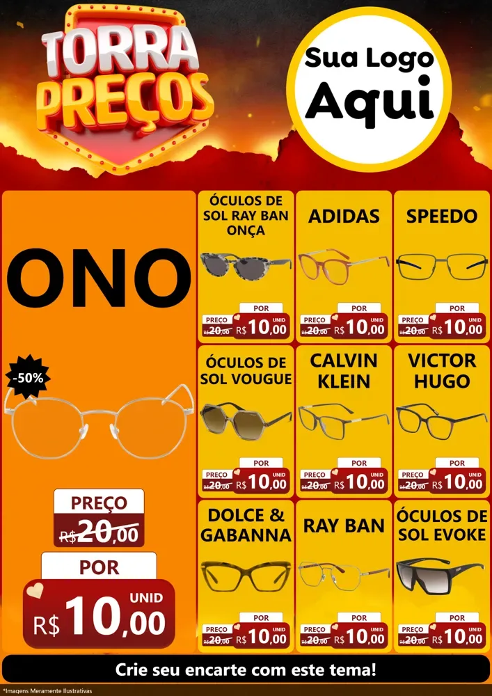 Modelo de Encarte para Encarte A4 Vertical com o tema Torra Preços para Óticas