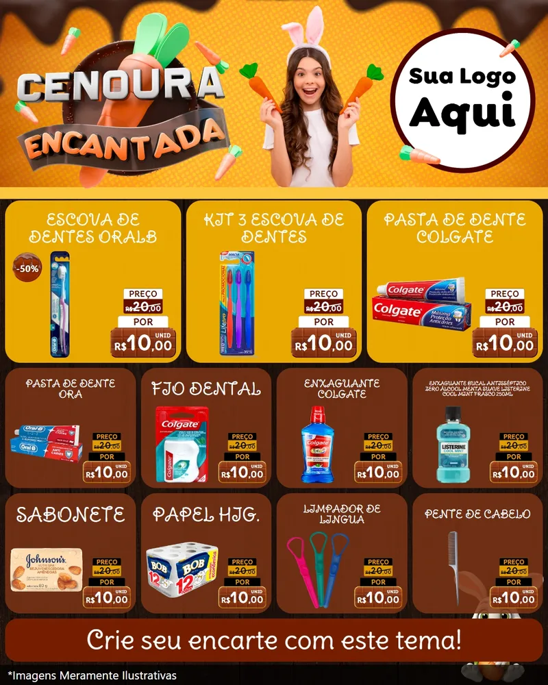 Modelo de Rede Social para Feed Instagram com o tema Cenoura Encantada - Páscoa para Higiene Pessoal