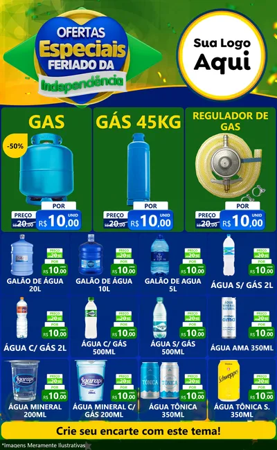 Modelo de Encarte para Encarte Grande com o tema Ofertas Especiais Feriado da Independência para Água e gás
