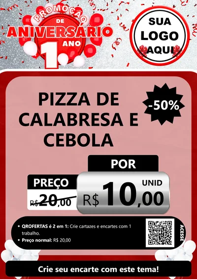 Modelo de Cartaz para Cartaz A4 Vertical com o tema Promoção de Aniversário - 1 Ano para Pizzaria