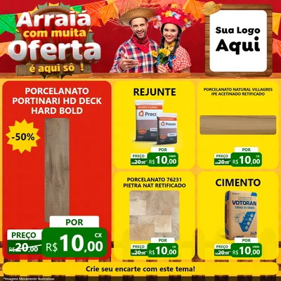 Modelo de Rede Social para Feed Facebook com o tema Arraiá Com Muita Oferta - É Aqui Sô! para Pisos e revestimentos