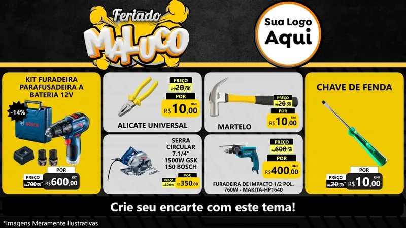 Modelo de TV para TV Horizontal com o tema Feriado Maluco para Maquinas e Ferramentas