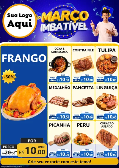 Modelo de Encarte para Encarte A4 Vertical com o tema Março Imbatível para Assados