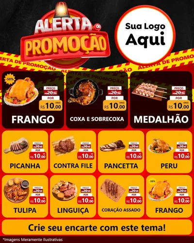 Modelo de Rede Social para Feed Instagram com o tema Alerta de Promoção para Assados