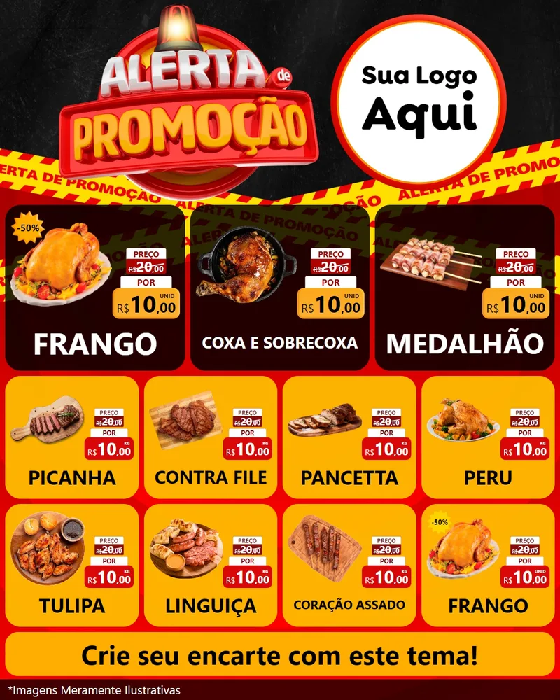 Modelo de Rede Social para Feed Instagram com o tema Alerta de Promoção para Assados