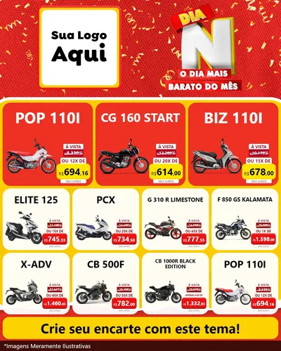 Modelo de Rede Social para Feed Instagram com o tema Dia N o Dia Mais Barato do Mês para Concessionaria de Motos