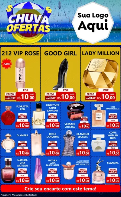 Modelo de Encarte para Encarte Grande com o tema Chuva de Ofertas para Perfumes