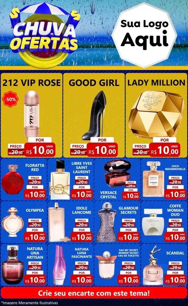 Modelo de Encarte para Encarte Grande com o tema Chuva de Ofertas para Perfumes