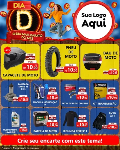 Modelo de Rede Social para Feed Instagram com o tema Dia D - O Dia Mais Barato Do Mês para Moto peças