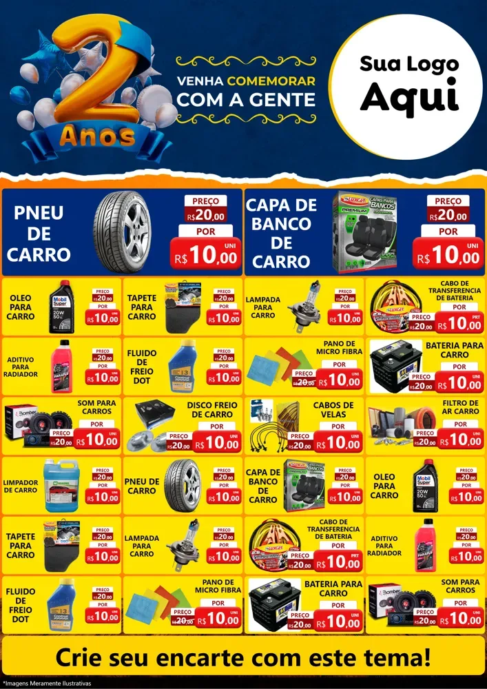Modelo de Encarte para Encarte A4 Vertical com o tema Aniversário de 2 anos para Auto peças