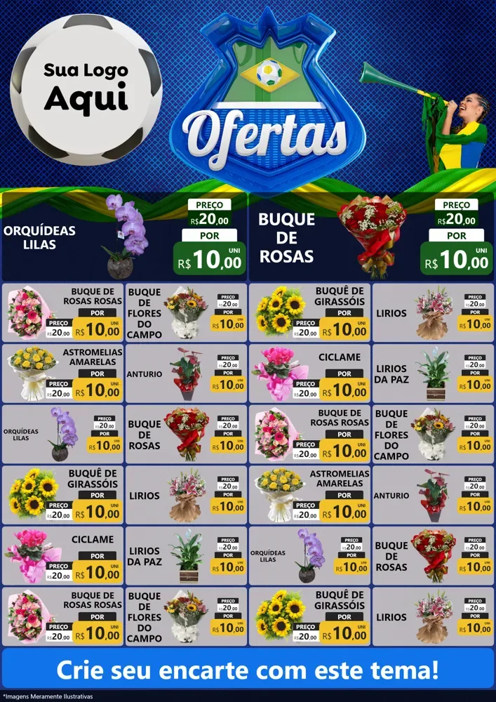 Modelo de Encarte para Encarte A4 Vertical com o tema Ofertas (Futebol) para Floricultura e jardim